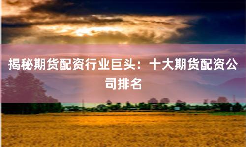 揭秘期货配资行业巨头：十大期货配资公司排名